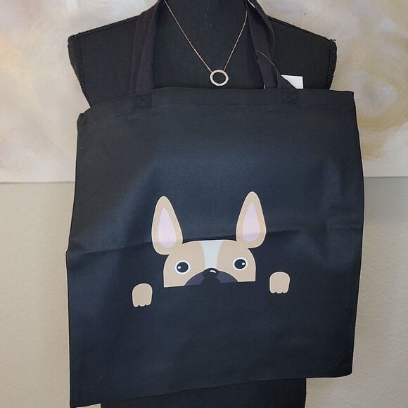 Black Canvas Puppy Dog Tote Bag - Picture 9 of 9